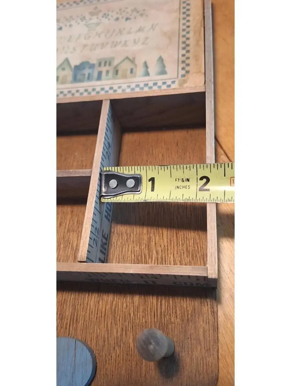Hand Crafted Wood Ruler Trinket Wall Shelf Hearts 2 Peg Hooks Country 6.25X13.5